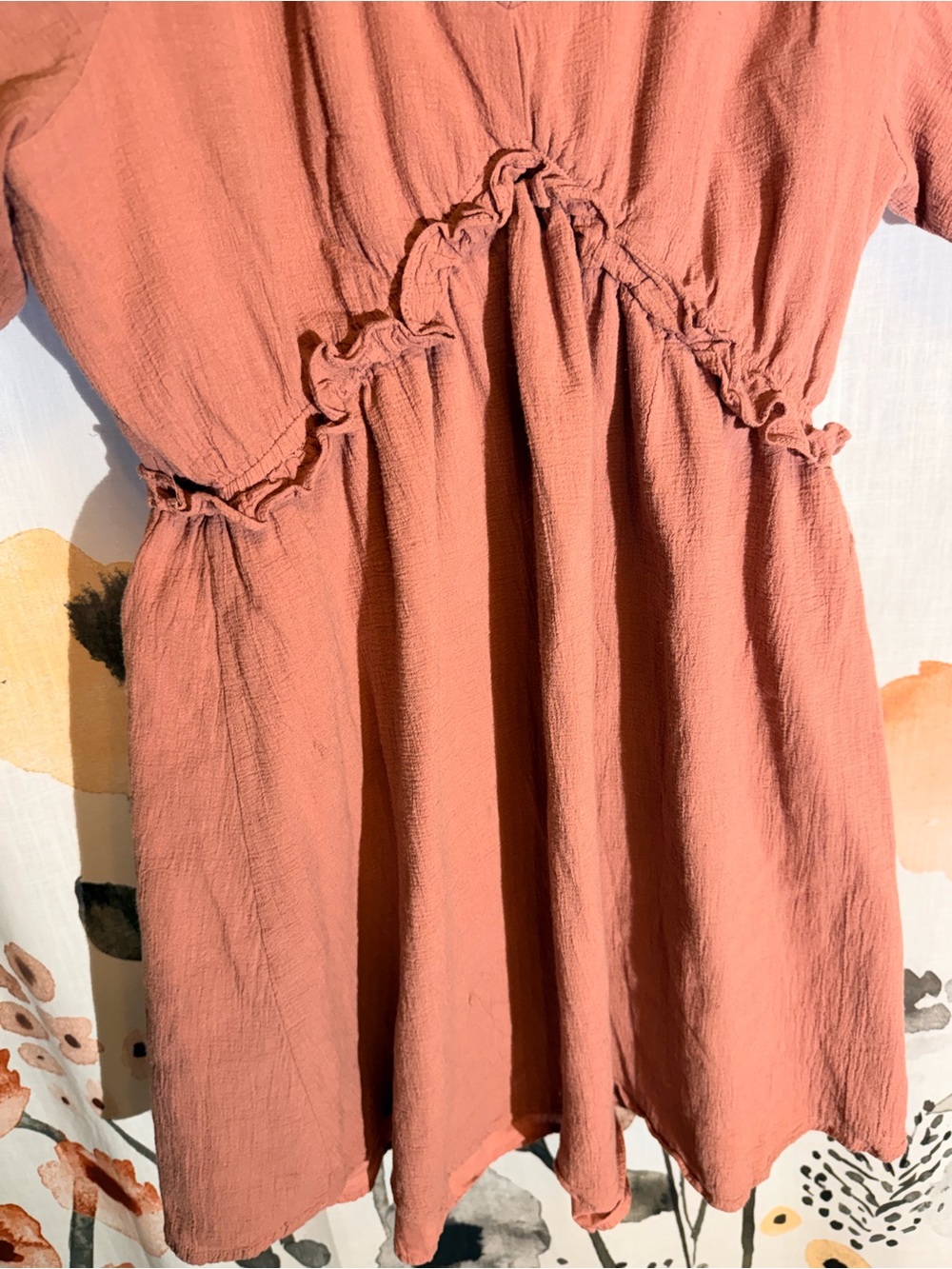 Free The Roses Rust Ruffle Mini Dress – Women’s Size Large - Picture 6 of 12